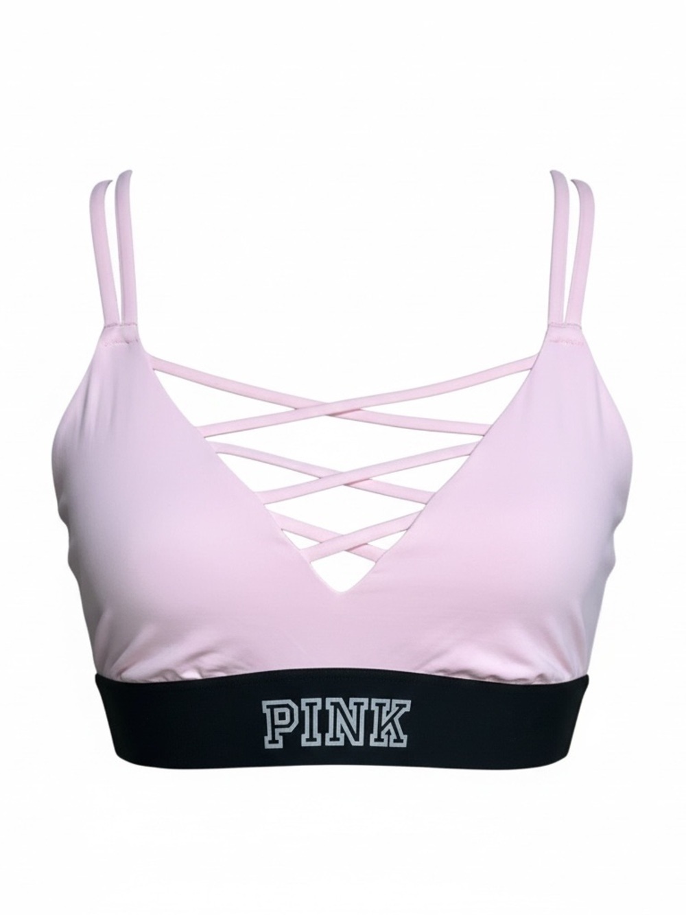 Victorias Secret Pink Ultimate Strappy Sports Bra Pink Black size L Activewear